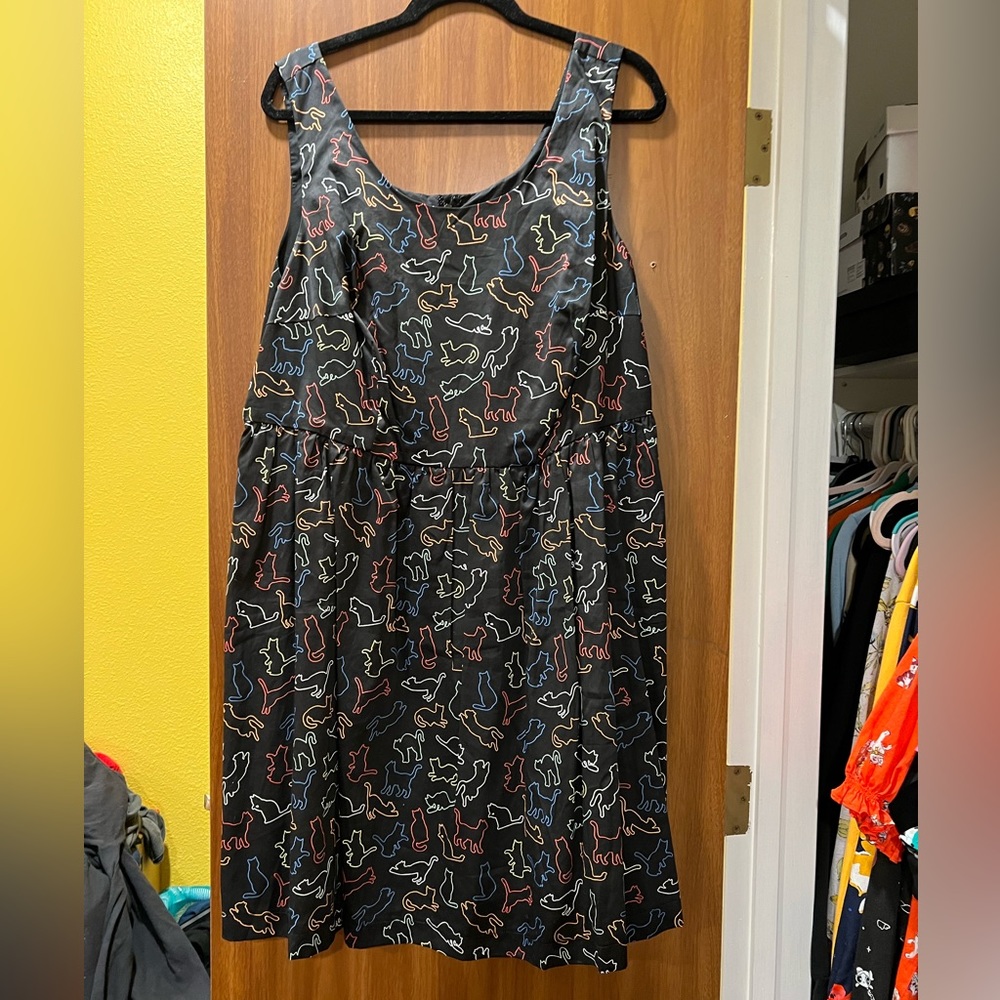 Black ModCloth Sleeveless Dress with fun cat print! Size 2X, NWT!